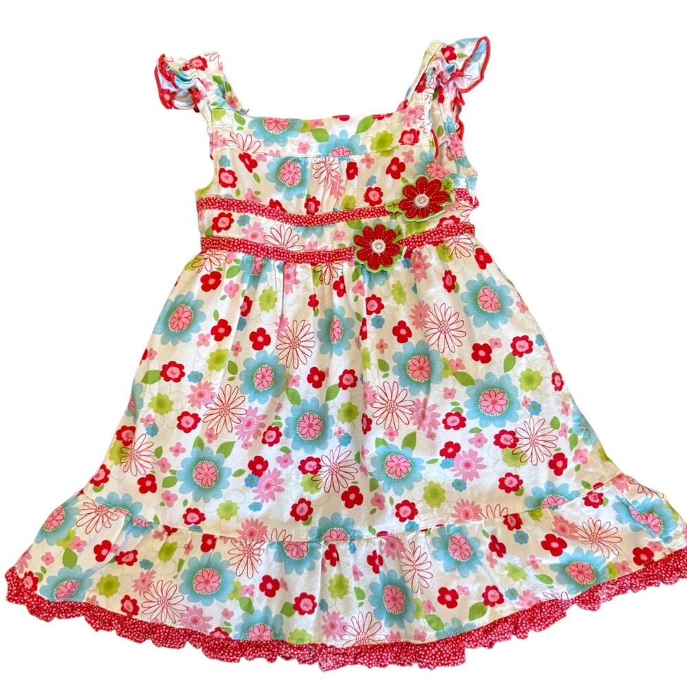 Kalula Kids by Youngland Toddler Girls‎ Floral Sundress Red Polka Dot 3T -Flawed